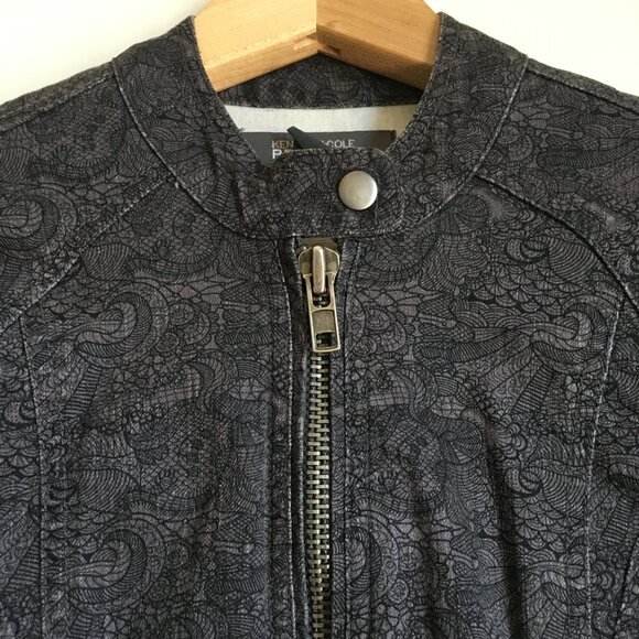 Kenneth Cole Reaction Cotton Paisley & Lace Print Moto Jacket - Picture 3 of 16